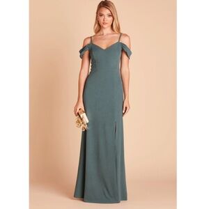 NWT Birdy Grey Dev Crepe Dress Sea Glass Large Bridesmaid Maxi Slit